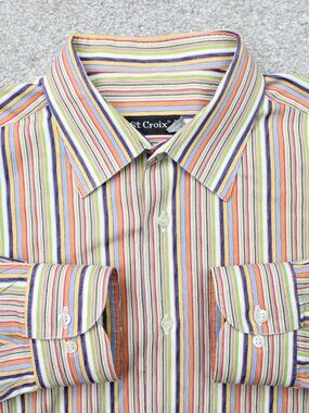 St. Croix Shirt Mens XL Colorful Striped 100% Cotton Long Sleeve Made in Italy